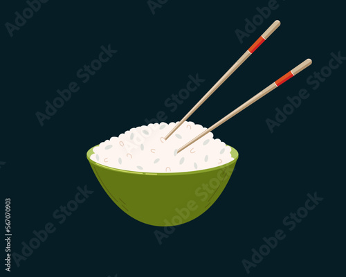 Bowl of rice and chopsticks
