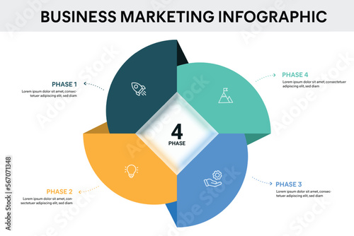 Origami style pie chart sqaure infographic template with 4 options, steps, parts, segments. Business concept. marketing infographic vector illustration.