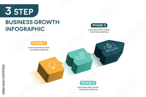 Puzzle Infographic template with icons. 3 Step or Phase or Option. Vector illustration