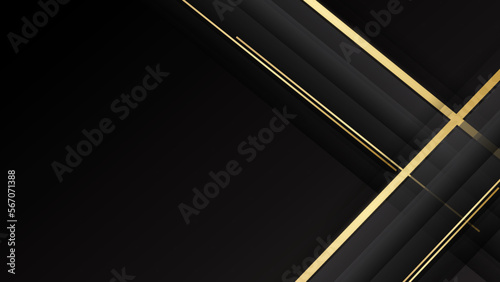 Black stripe with gold lines on the dark background. Geometric gold black lines metal carbon neutral background with black metal stripes vector.