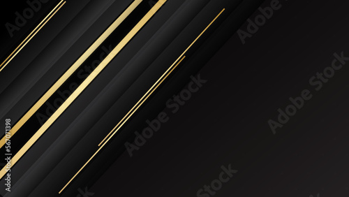 Black stripe with gold lines on the dark background. Geometric gold black lines metal carbon neutral background with black metal stripes vector. © indah