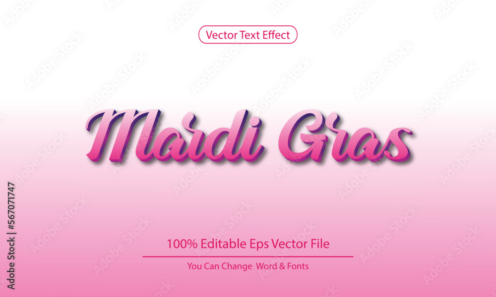 Mardi Gras 3d text effect vector template