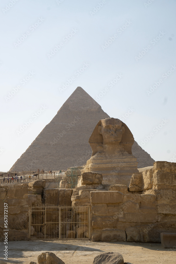 front shot of the sphinx and pyramid in egypt front shot of the sphinx and pyramid in egypt