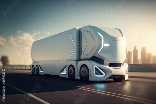 Future of autonomus cargo transportation, AV cargo truck, AV, Generative AI
 photo