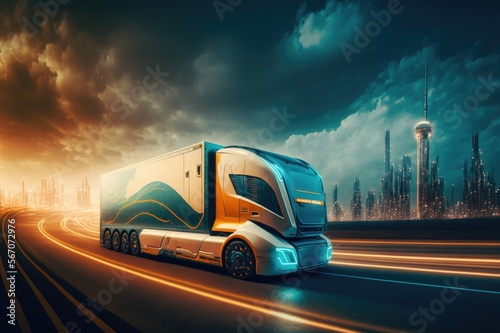 Future of autonomus cargo transportation, AV cargo truck, AV, Generative AI
 photo