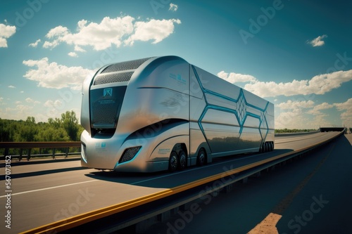 Future of autonomus cargo transportation, AV cargo truck, AV, Generative AI
 photo