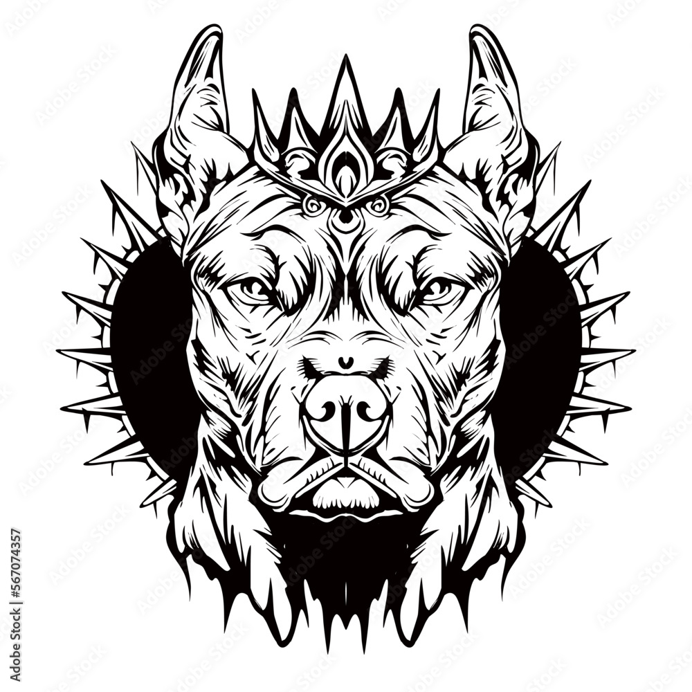 Angry Pitbull Silhouette Outline Drawing Stock Vector | Adobe Stock
