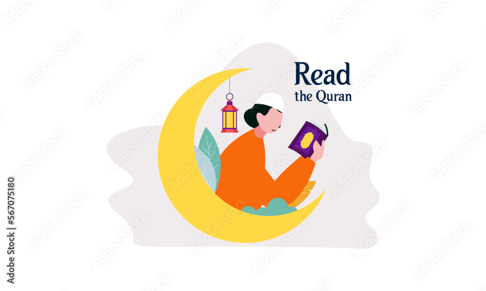 Muslim People Reading Holy Quran Illustration Muslim People Reading Holy Quran Illustration