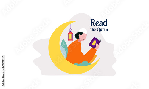 Muslim People Reading Holy Quran Illustration