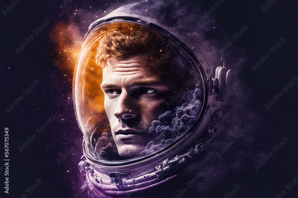 fantastic portrait of a male astronaut in a helmet and spacesuit. Generative AI fantastic portrait of a male astronaut in a helmet and spacesuit. Generative AI