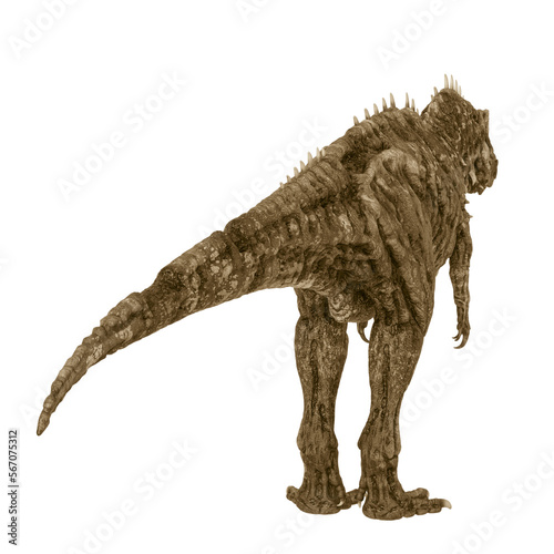 giganotosaurus is a zombie in stand up pose rear view