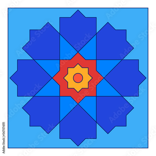 Georgian Traditional  Symbols and Ornaments In Blue  Decorative Art Print
