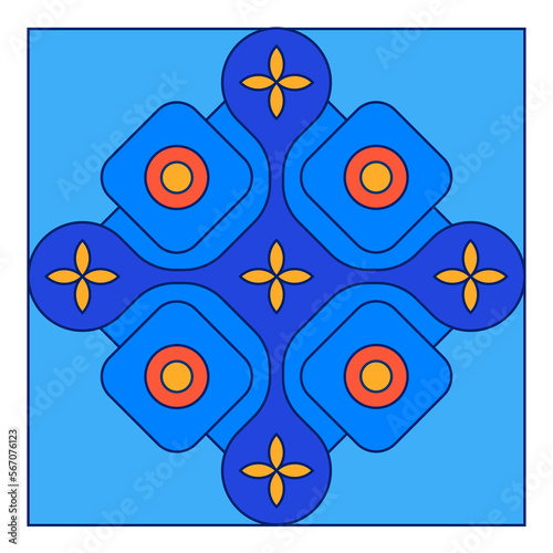 Georgian Traditional  Symbols and Ornaments In Blue  Decorative Art Print