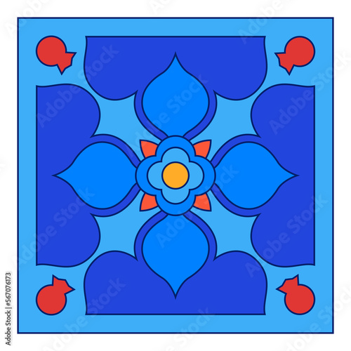 Georgian Traditional  Symbols and Ornaments In Blue  Decorative Art Print
