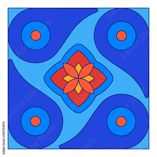 Georgian Traditional  Symbols and Ornaments In Blue  Decorative Art Print