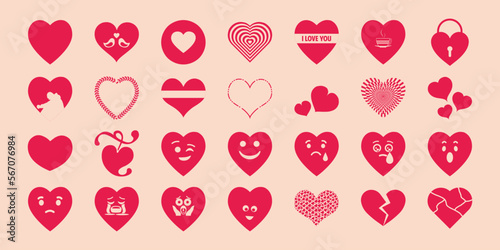 Set of pink hearts, Set of symbol hearts. 