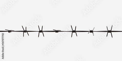 Barbed wire isolated on white, Steel metal fence single line wire