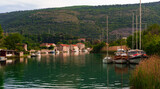 sailing boats at anchor berthed in small river at Kolomac Dubrovnik Croatian small touristic town