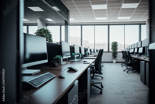 コールセンター、たくさんのパソコンがあるオフィス, Generative AI