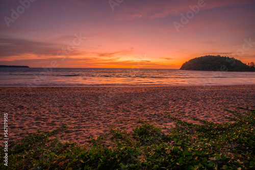 Panoramic nature background (mountains, sea, trees, twilight lights in the sky, waterfront communities), naturally blurred through the wind, seen on tourist spots or scenic spots