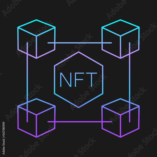 NFT non fungible token. Black and white. Blockchain