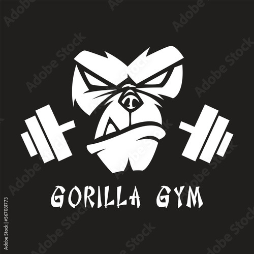 fitness logo icon, Gorilla and barbell icon. vector logo