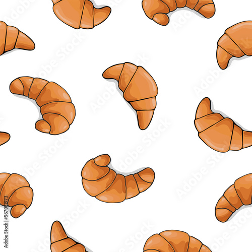 Seamlless cartoon croissant pattern for print design. Cartoon vector pattern for background, cover, textile