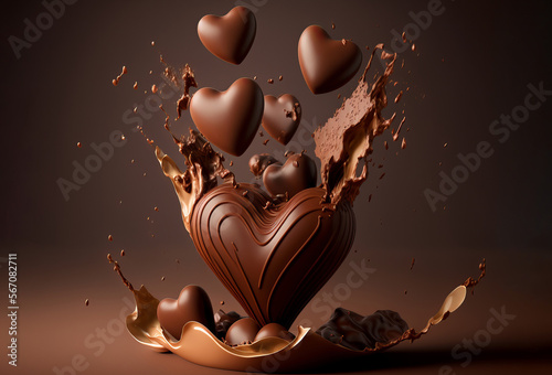 Chocolate heart romantic gift background. Generative ai