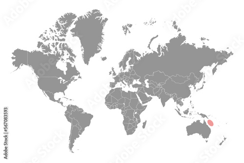 Coral Sea on the world map. Vector illustration.