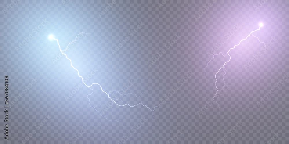 Set of lightning, thunderstorm and lightning effect. Light effect of electric discharge. Lightning for web design and illustration. Set of lightning, thunderstorm and lightning effect. Light effect of electric discharge. Lightning for web design and illustration.