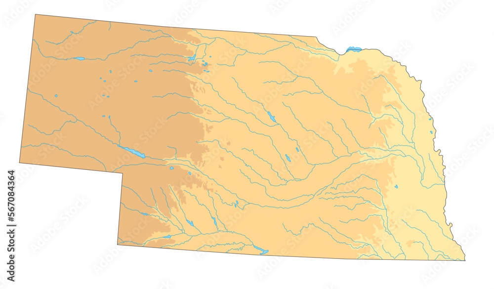 High detailed Nebraska physical map.