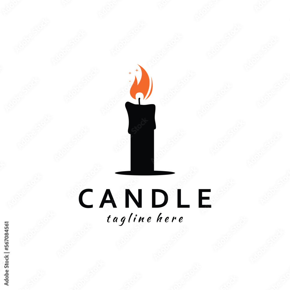 Obraz premium Burning Candle Vector Logo Template in Simple Flat Style.