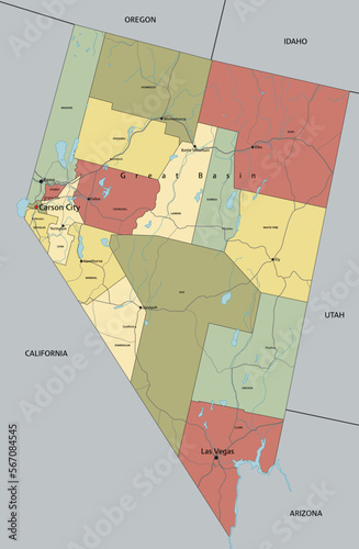 Photography Nevada - Highly detailed editable political map with labeling.