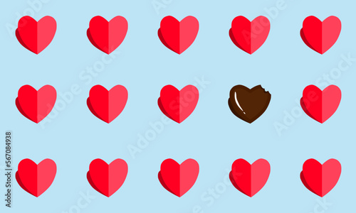 red and pink hearts vector background banner backdrop wallpaper card chocolate cookie shadow regular evenly placed pattern cute valentine's day valentine