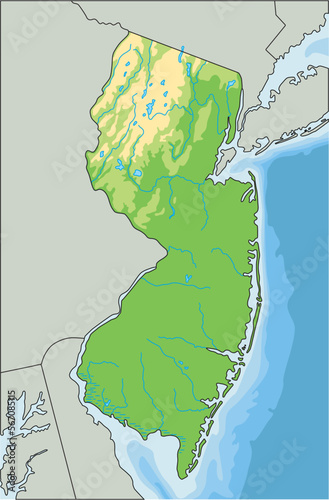 High detailed New Jersey physical map.