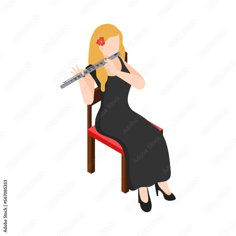 Fototapeta premium Flute Player Isometric Composition