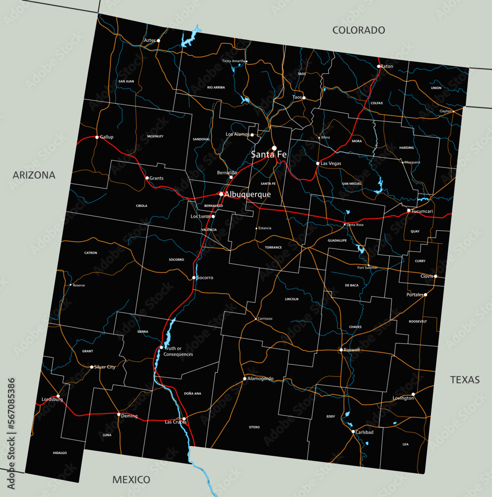 High detailed New Mexico road map with labeling. Stock Vector | Adobe Stock