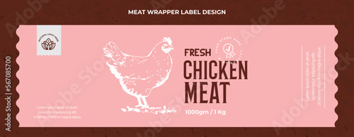 Fresh Chicken Meat Label Design Packaging Design. Hand Drawn Chicken with Chick Silhouettes label. Fine Quality Organic Poultry label design.
