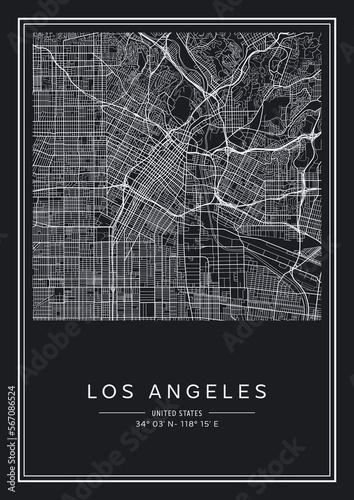 Black and white printable Los Angeles city map, poster design, vector illistration.