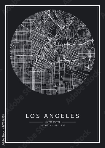 Black and white printable Los Angeles city map, poster design, vector illistration.