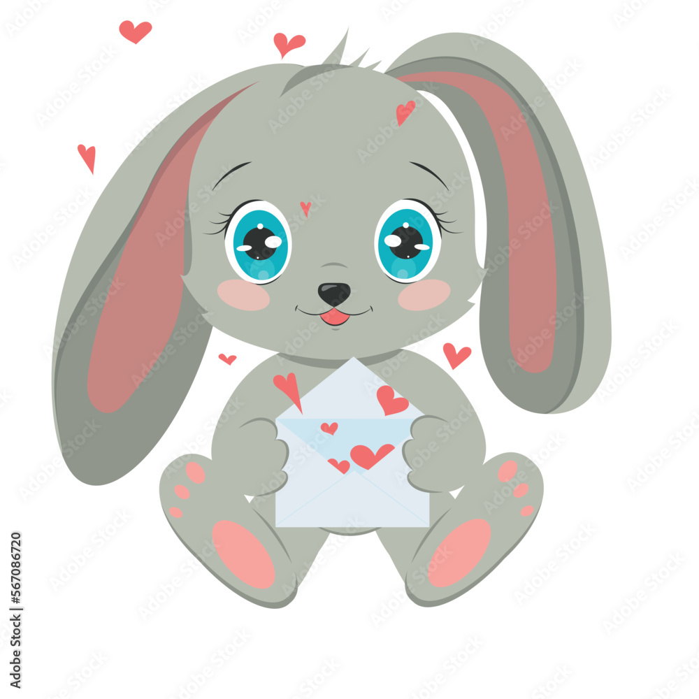 Cute cartoon bunny with valentine and hearts. Cute cartoon bunny with valentine and hearts.