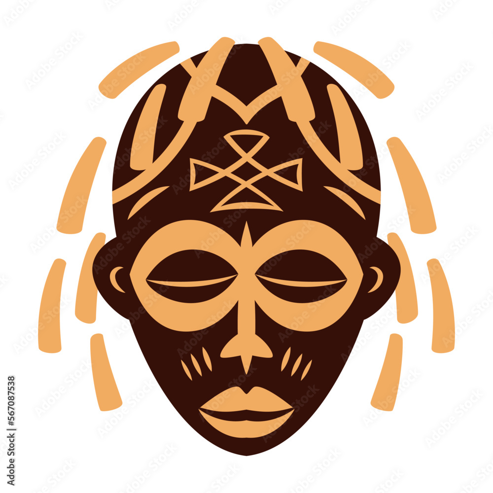 African ethnic tribal ritual mask isolated on white background. Ritual