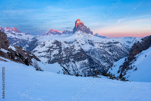 Winter sunset in the Dolomites, Cortina d'Ampezzo, Italy