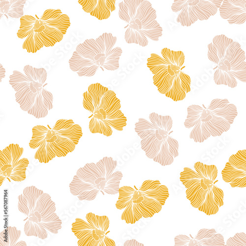 Seamless pattern with hibiscus flowers. Vintage floral background.