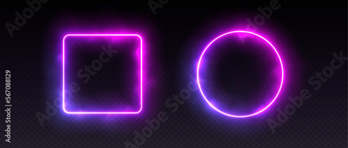 Photographie Gradient neon frames with smoke, purple-pink led borders with mist effect, transparent glowing haze
