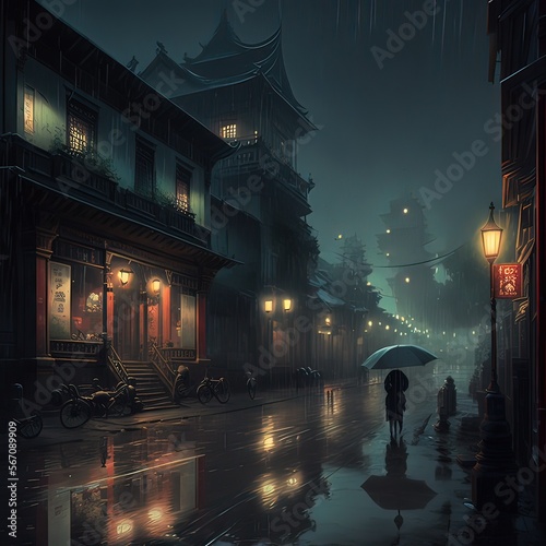china ,night time rainy day, high quality Generative AI