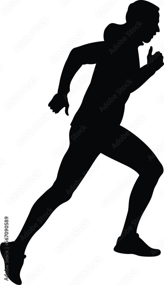 Obraz premium male runner running uphill in windbreaker black silhouette