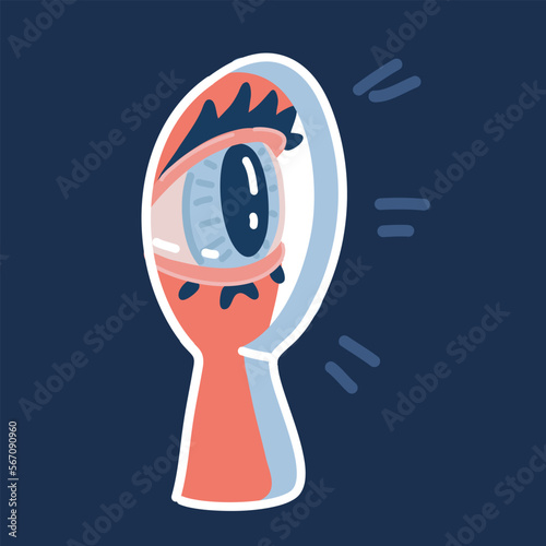 Cartoon vector illustration of keyhole and eye is peeping
