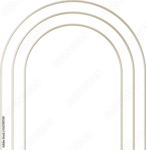 Silver platinum arches. Thin rounded luxury metal frames as podium edging, shiny door, geometric border, elegant stage decoration