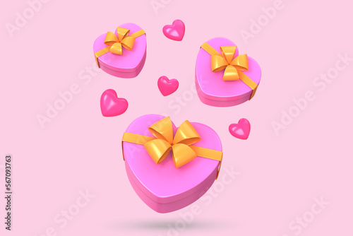 3d rendering of heart giftboxs icon